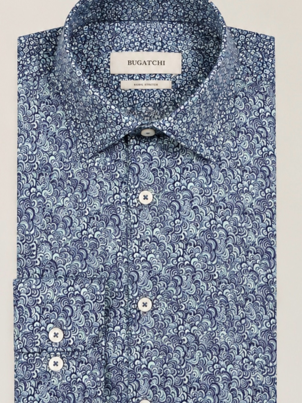Men’s XL Bugatchi OoohCotton® Shirt Blue Micro Wave Print Button-Down Shirt